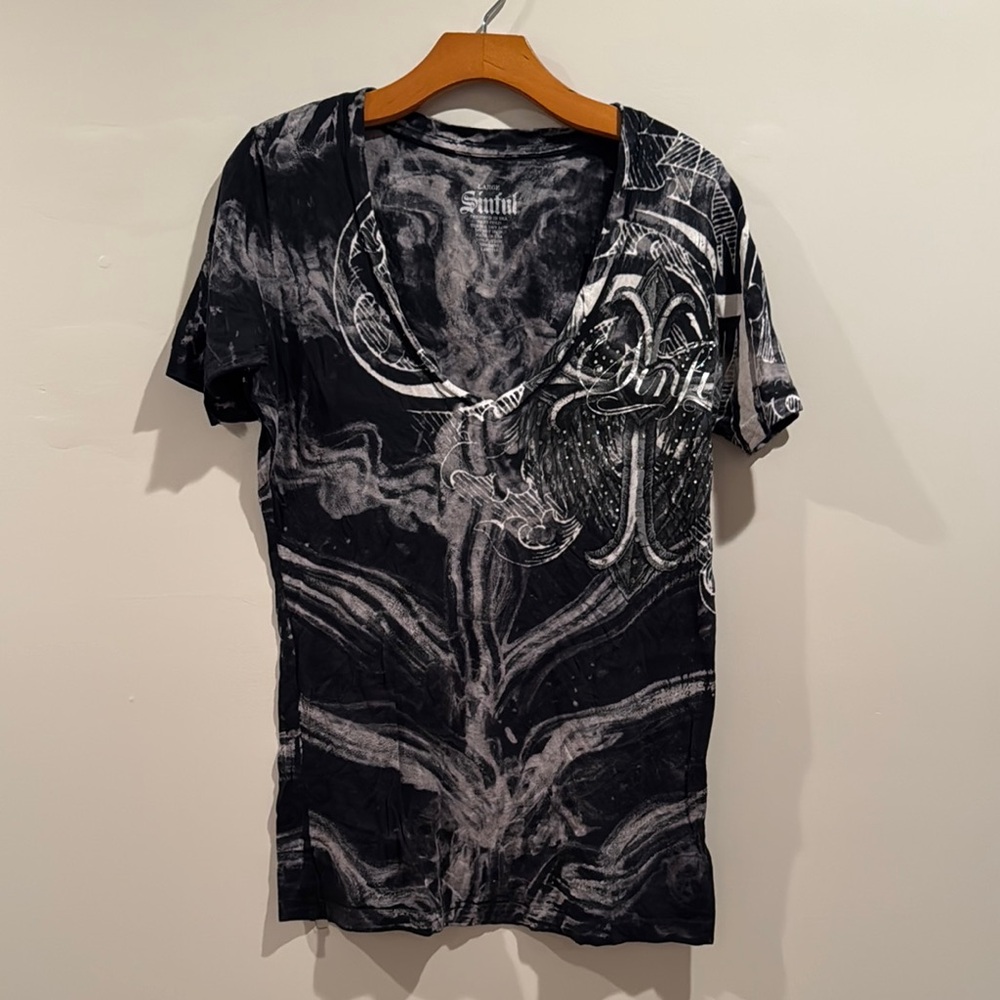 Sinful Graphic T-Shirt in Black and Gray